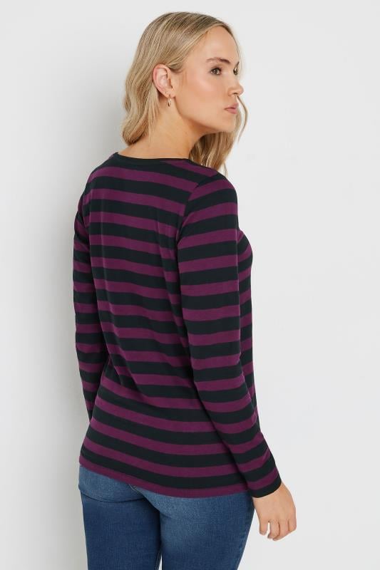 LTS Tall Women's Purple & Black Stripe Long Sleeve Cotton T-Shirt | Long Tall Sally 3