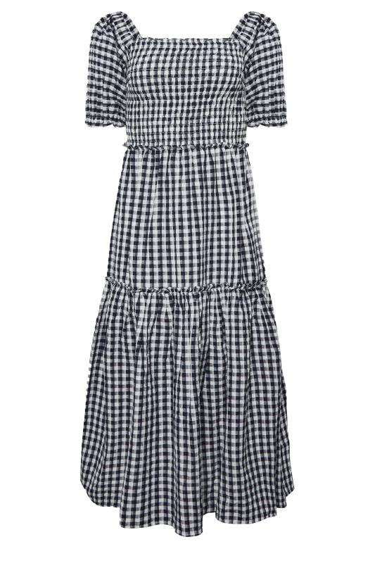 YOURS PETITE Plus Size Black Gingham Print Shirred Midaxi Dress | Yours Clothing 6