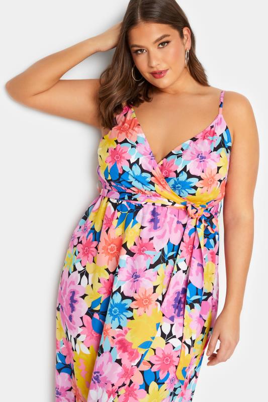 LIMITED COLLECTION Plus Size Purple Floral Print Strappy Wrap Dress | Yours Clothing 5