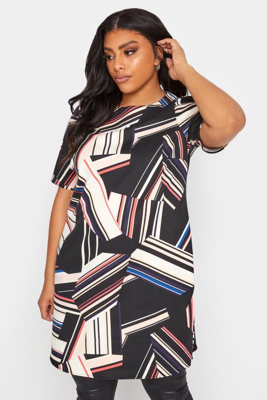  Grande Taille Black Abstract Print Tunic Dress