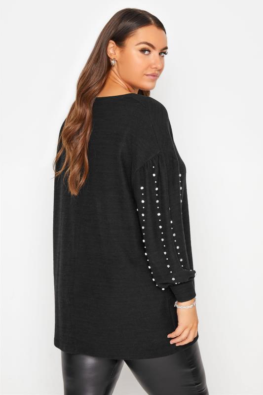 Plus Size Black Embellished Balloon Sleeve Knitted Jumper | Yours Clothing 3