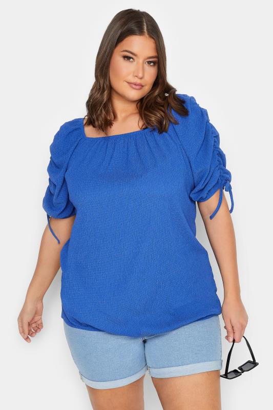 YOURS Plus Size Blue Textured Bubble Hem Top | Yours Clothing 1