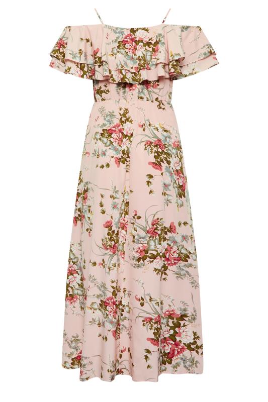Plus Size YOURS LONDON Curve Light Pink Floral Bardot Ruffle Bridesmaid Maxi Dress | Yours Clothing  7