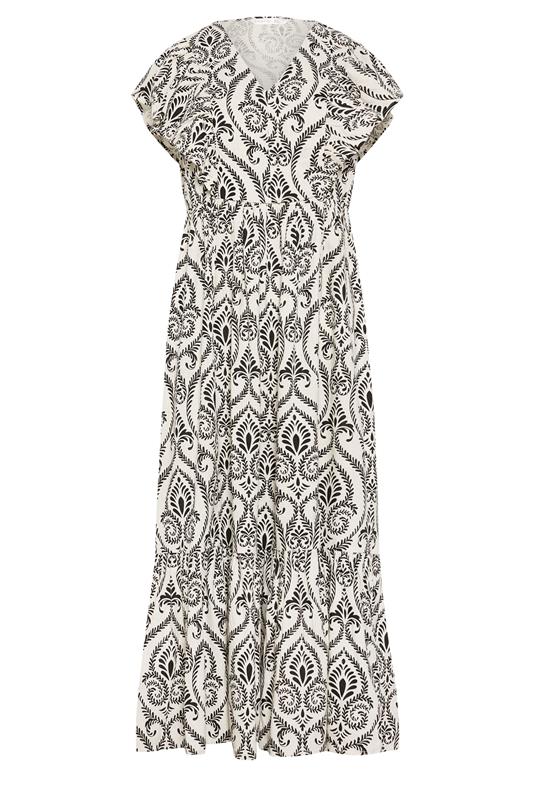 PixieGirl Petite Women's White Tile Print Tiered Maxi Dress | PixieGirl 6