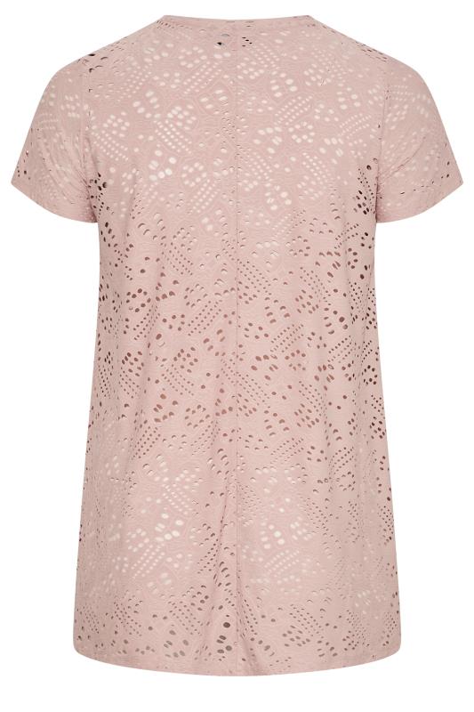 Plus Size Pink Broderie Anglaise Swing T-Shirt | Yours Clothing 7