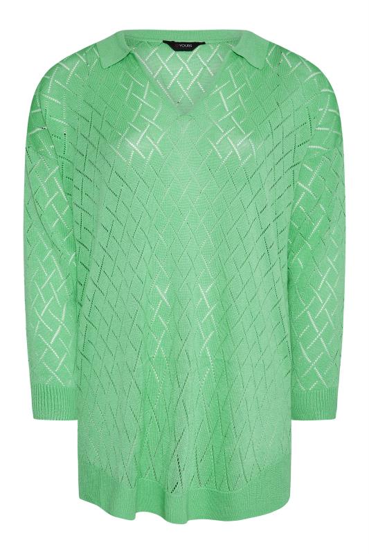Curve Green Pointelle Pattern Knitted Jumper 6