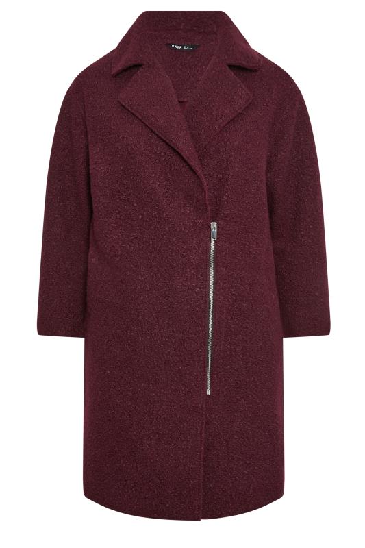 YOURS Curve Berry Red Boucle Biker Coat | Yours Clothing 6