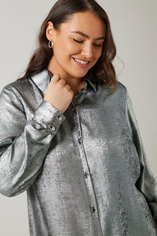 EVANS Plus Size Silver Metallic Long Sleeve Shirt | Evans  5