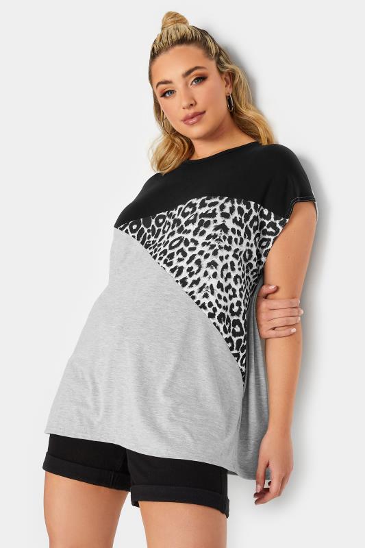 LIMITED COLLECTION Plus Size Black Leopard Print Colour Block T-Shirt | Yours Clothing  2