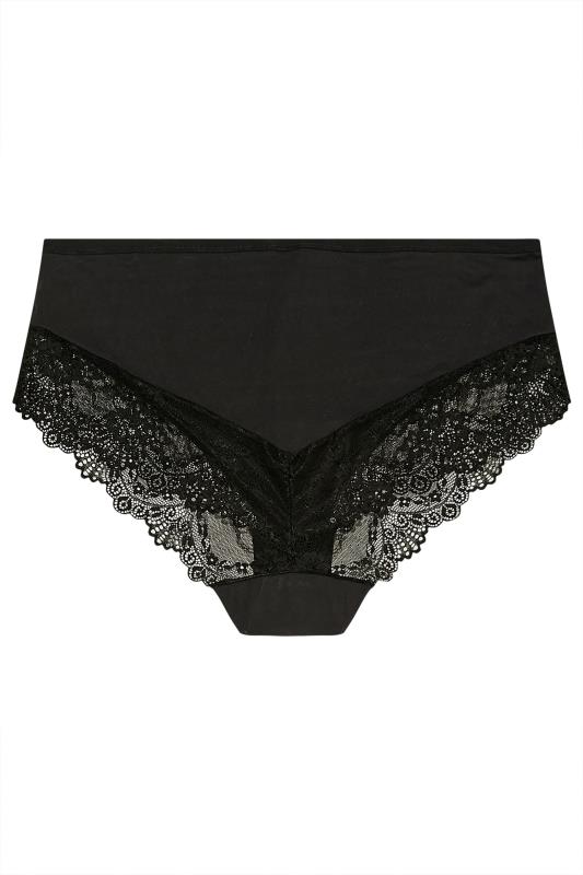 Plus Size Black Super Soft Lace Panel High Waisted Knickers | Yours Clothing 4