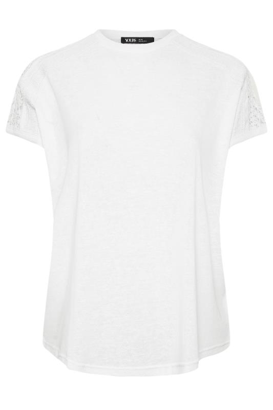 YOURS Plus Size White Crochet Detail Linen T-Shirt | Yours Clothing 5