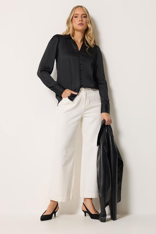 LTS Tall Women's Black Satin Collared Blouse | Long Tall Sally 1