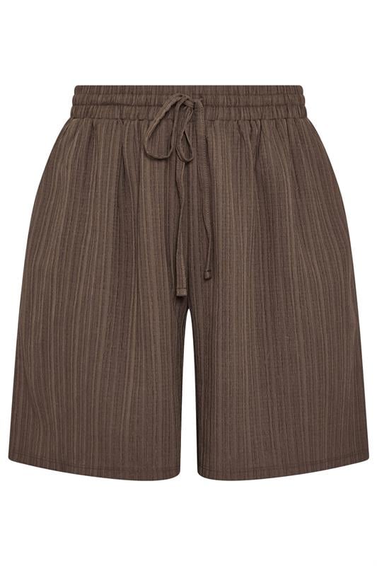 YOURS Plus Size Chocolate Brown Textured Shorts | Yours Clothing 5