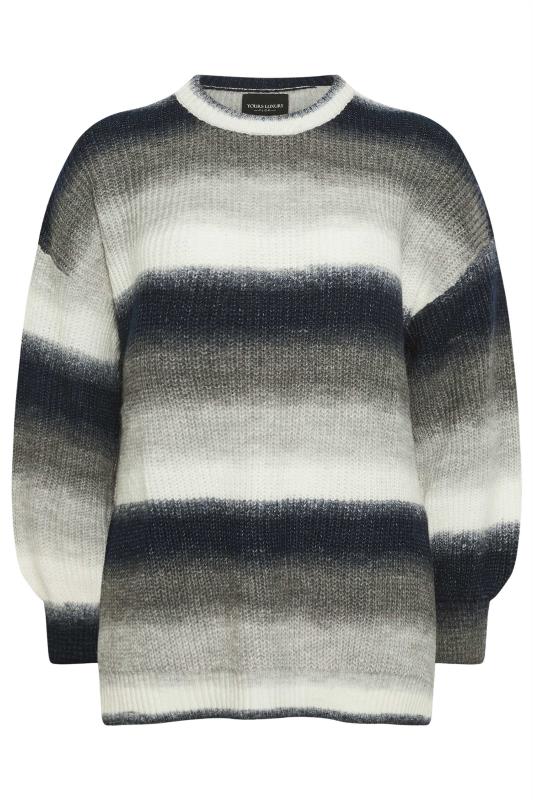 YOURS Plus Size Black & White Ombre Stripe Print Knitted Jumper | Yours Clothing 6