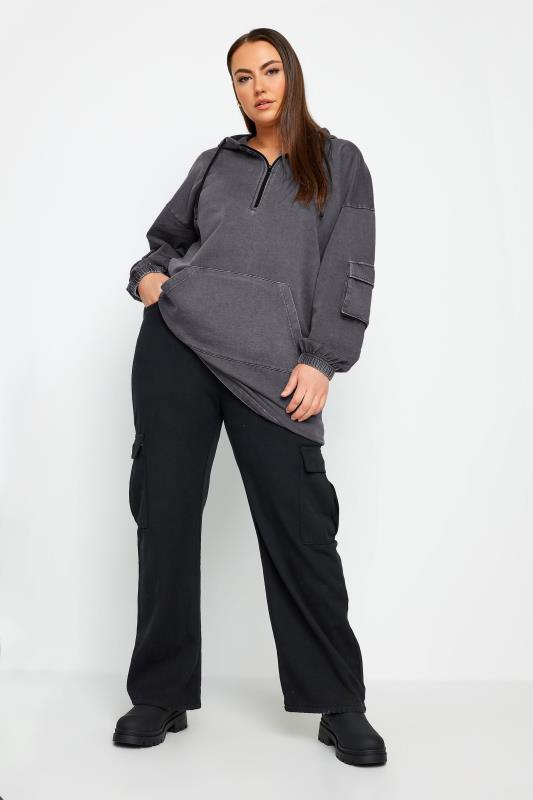 YOURS Plus Size Grey Acid Wash Cargo Longline Hoodie | Yours Clothing 4