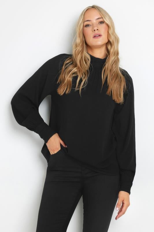 LTS Tall Black High Neck Crinkle Top | Long Tall Sally 2