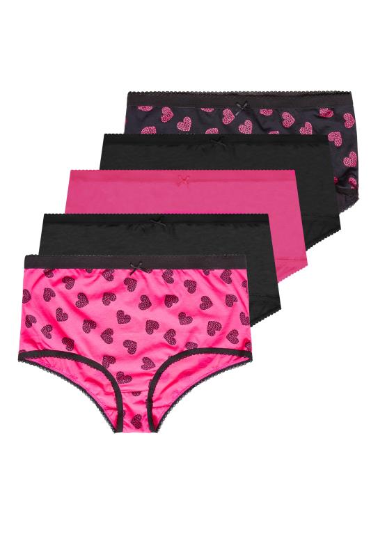 5 PACK Curve Black & Pink Animal Heart Print High Waisted Full Briefs 2