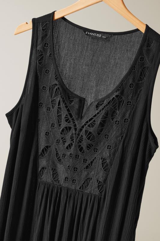 EVANS Plus Size Black Crinkle Broderie Maxi Dress | Evans  7