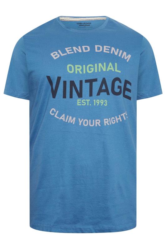 BLEND Big & Tall Blue Vintage Logo Print T-Shirt | BadRhino 3
