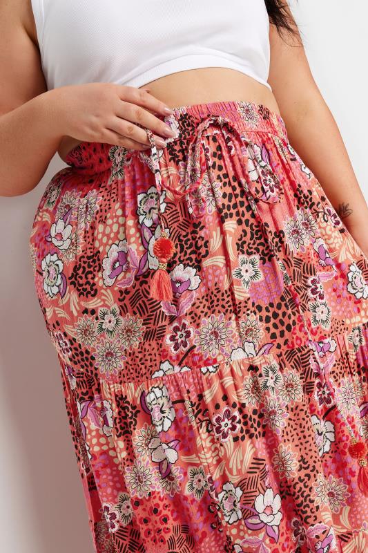 YOURS Plus Size Pink Floral Print Tiered Beach Skirt | Yours Clothing 4