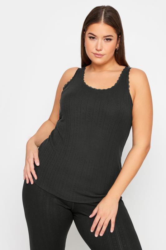  Tallas Grandes YOURS Curve Black Pointelle Thermal Vest Top