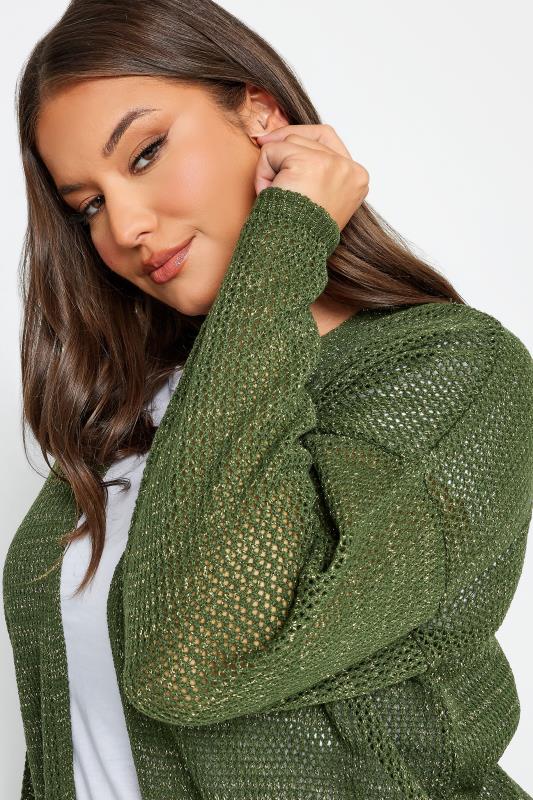YOURS Curve Plus Size Khaki Green Metallic Knit Cardigan | Yours Clothing  4