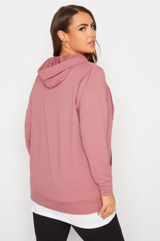 Plus Size Pink Zip Through Hoodie | Yours Clothing 3