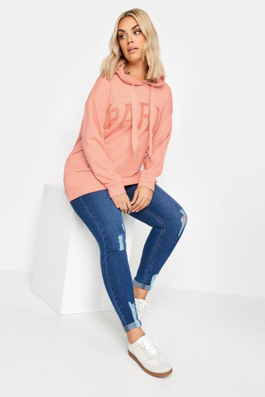 YOURS Plus Size Pink 'Paris' Sequin Embellished Hoodie  2