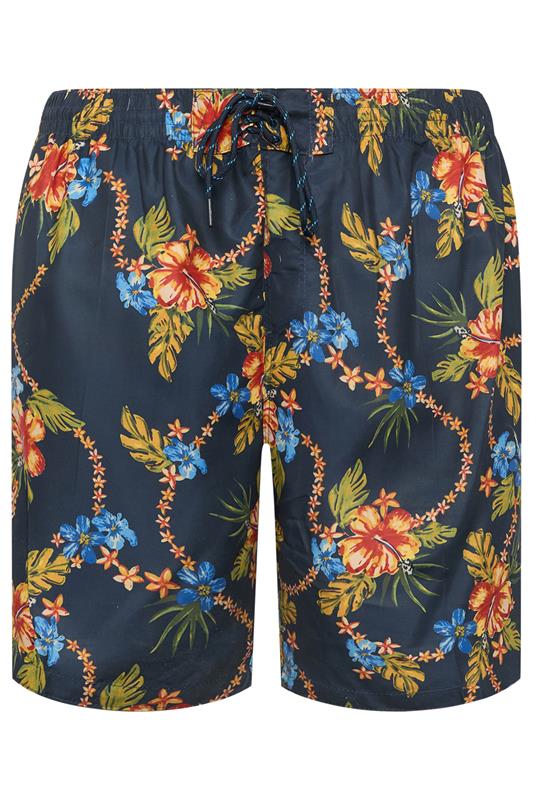 D555 Big & Tall Navy Blue Hawaiian Swim Shorts | BadRhino 2