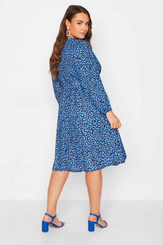 YOURS LONDON Plus Size Blue Leopard Print Wrap Dress |Yours Clothing 3