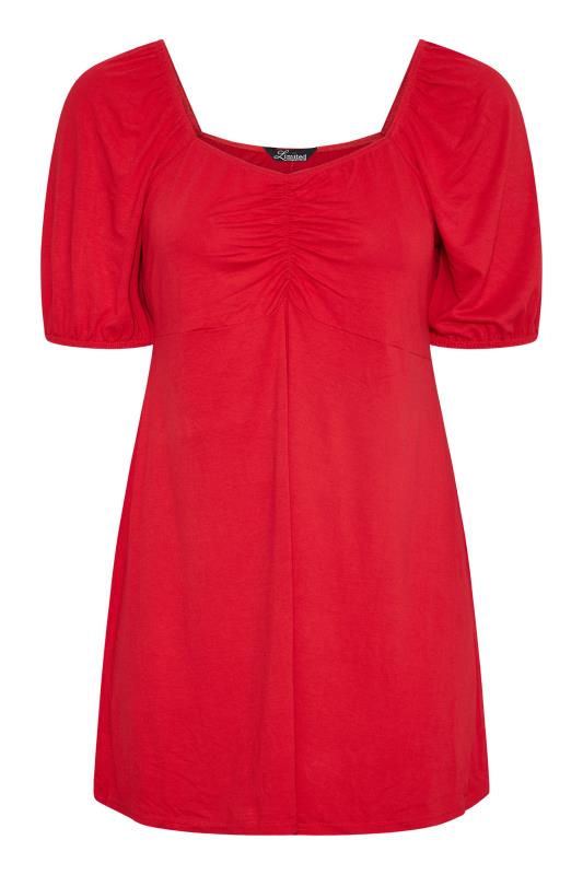 LIMITED COLLECTION Curve Red Puff Sleeve Ruched Top_X.jpg