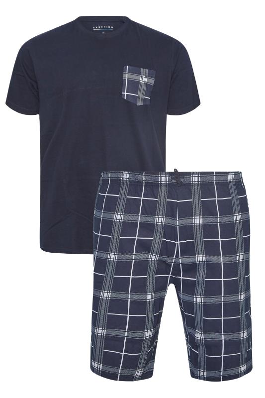 BadRhino Big & Tall Navy Blue Check Print Pyjama Set 4