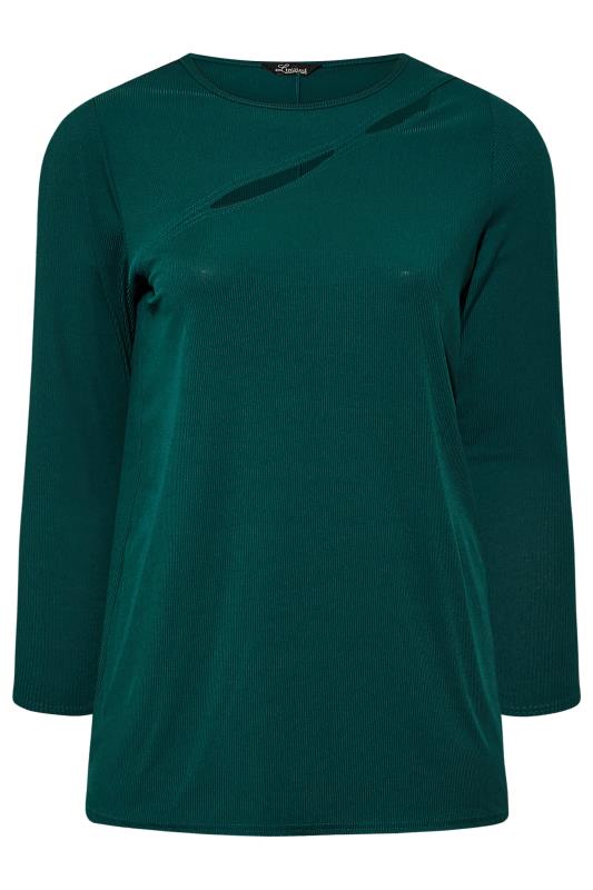 LIMITED COLLECTION Plus Size Green Ribbed Cut Out Top | Yours Clothing 6