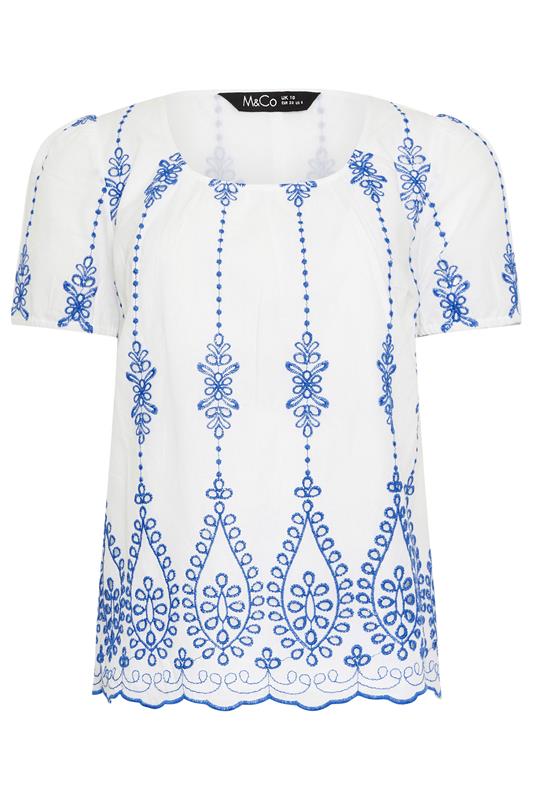 M&Co White & Blue Floral Broderie Cotton Short Sleeve Top | M&Co 5