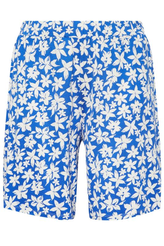 YOURS Plus Size Blue Floral Print Pull On Shorts | Yours Clothing 5