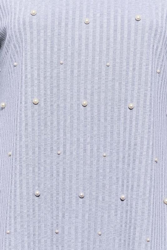 Plus Size Blue Pearl Embellished Split Hem T-Shirt | Yours Clothing 5