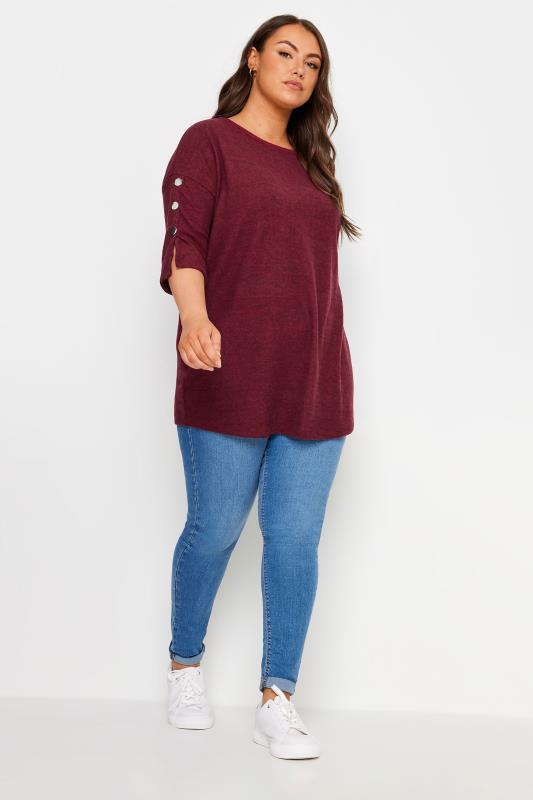 YOURS Plus Size Red Soft Touch Button Top | Yours Clothing 1