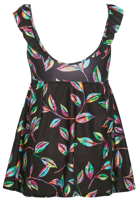 YOURS Curve Plus Size Black Tropical Print Frill Swimdress | Yours Clothing  8