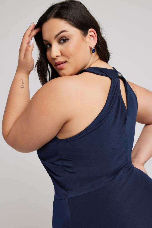 YOURS LONDON Plus Size Navy Blue Twist Halter Neck Maxi Dress | Yours Clothing 4