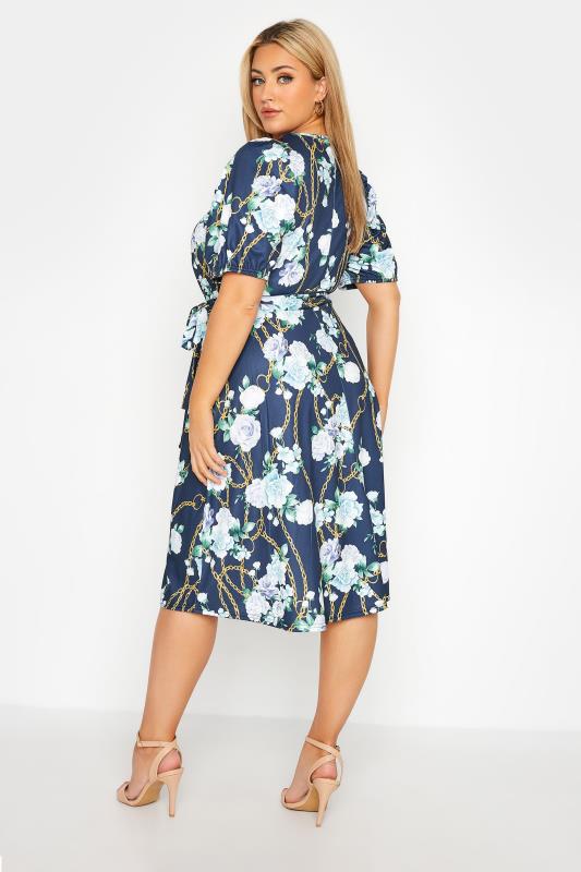YOURS LONDON Curve Navy Blue Chain Floral Skater Dress 3
