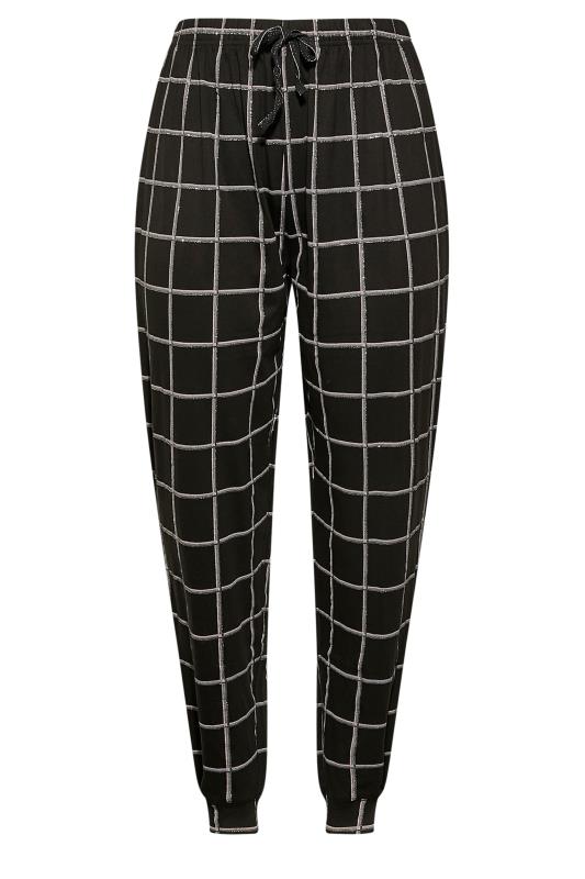 Curve Plus-Size Black & Pink Check Cuffed Pyjama Bottoms | Yours Clothing 5