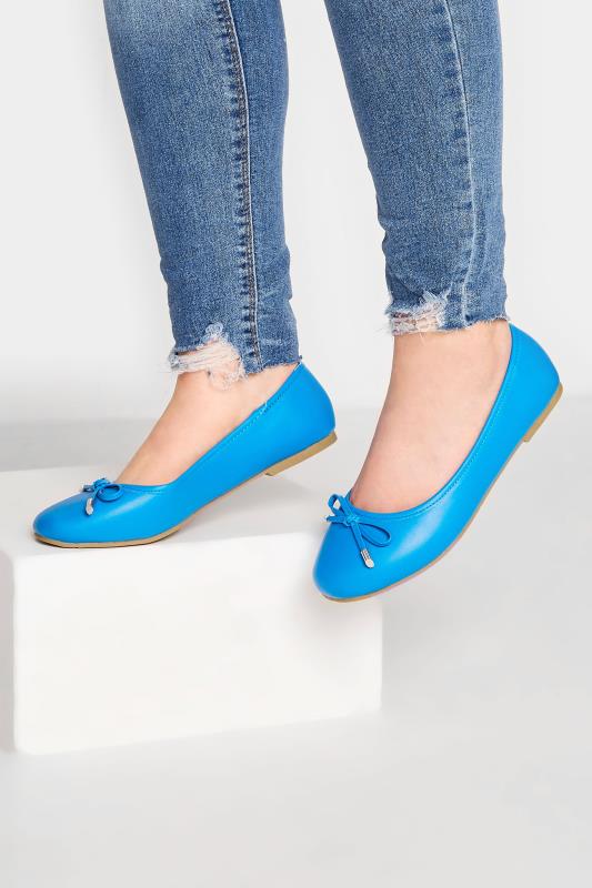 Blue Ballerina Pumps In Wide E Fit & Extra Wide EEE Fit | Yours Clothing 1