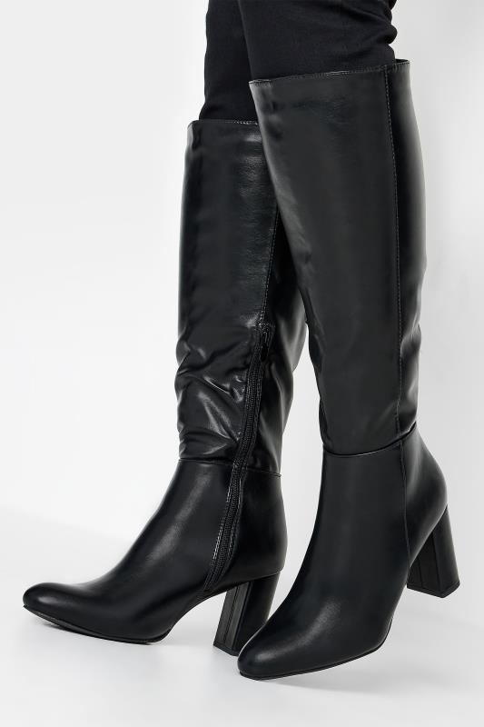 Tall  Black Heeled Knee High Boots In Wide E Fit & Extra Wide EEE Fit