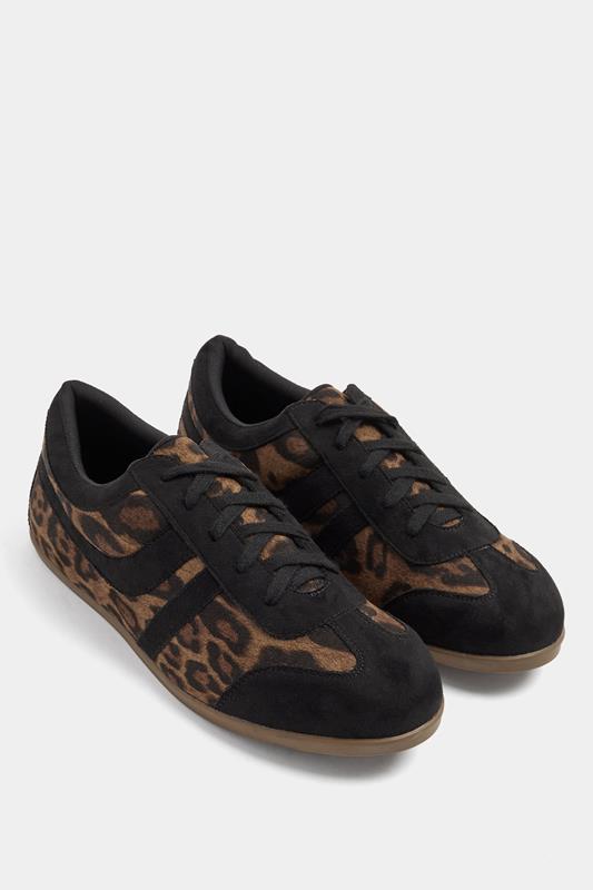Black Leopard Print Low Retro Stripe Trainers In Extra Wide EEE Fit | Yours Clothing 1
