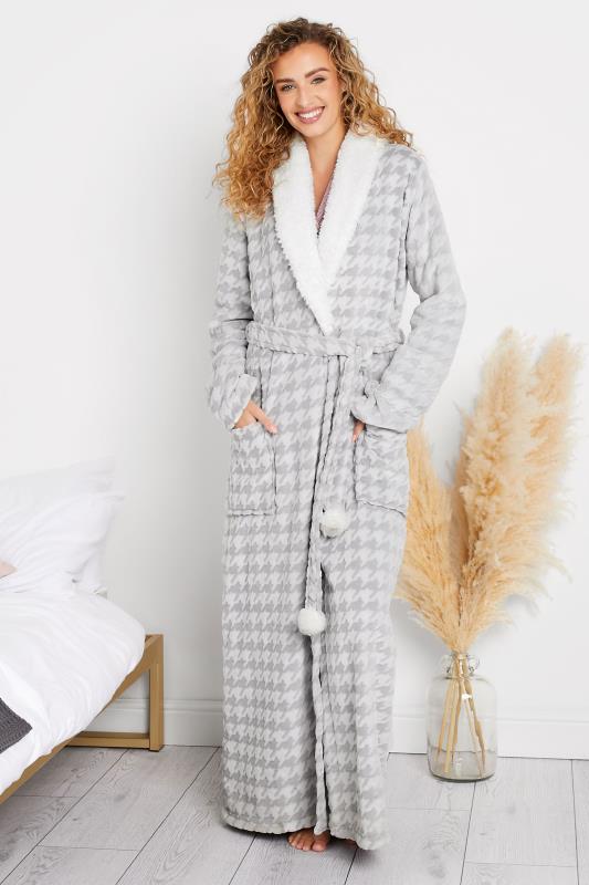  LTS Tall Grey & White Soft Dogtooth Dressing Gown