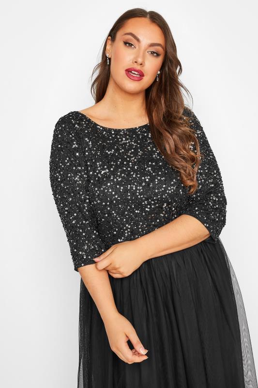 LUXE Plus Size Black Sequin Hand Embellished Maxi Dress | Yours Clothing 4