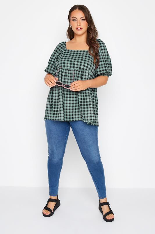 LIMITED COLLECTION Curve Green Gingham Square Neck Milkmaid Top 2