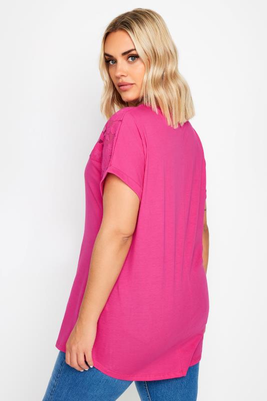 YOURS Plus Size Pink Floral Mesh Panel T-Shirt | Yours Clothing 3