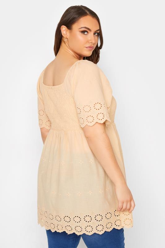 Curve Beige Brown Embroidered Square Neck Smock Top 3