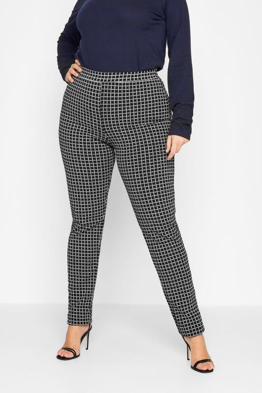  Grande Taille LTS Tall Black Check Stretch Slim Leg Trousers